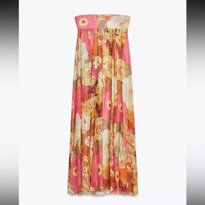 Zara Strapless Floral Dress - Pink, Orange, Cream